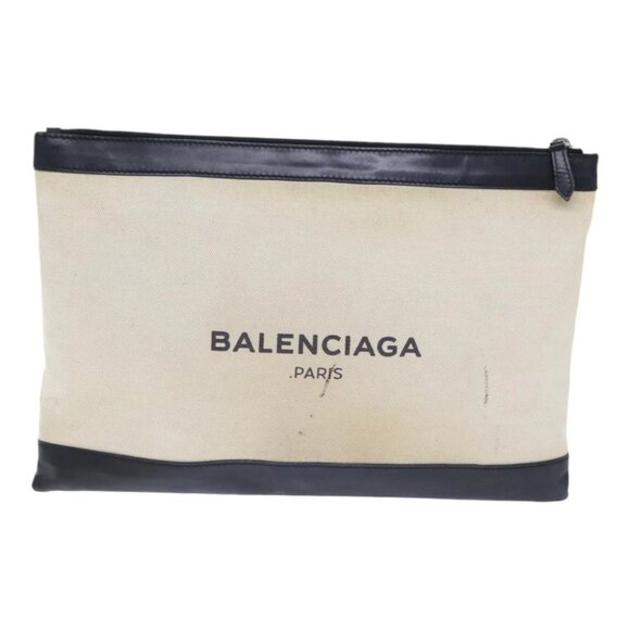 BALENCIAGA Clutch Bag Canvas White Black Silver 373840 Auth bs17958 - Picture 14 of 15